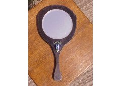 A vanity mirror with an enamelled stylised Peacock to the back and an enamelled letter amongst green heart shaped leaves. - Thumbnail 5