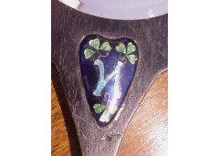 A vanity mirror with an enamelled stylised Peacock to the back and an enamelled letter amongst green heart shaped leaves. - Thumbnail 6