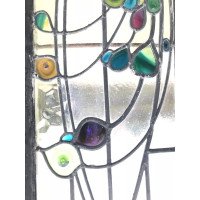 A stunning bow fronted stained glass Peacock panel in its original window frame - Thumbnail 7