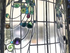 A stunning bow fronted stained glass Peacock panel in its original window frame - Thumbnail 9