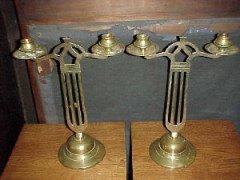 A pair of Continental Secessionist brass candelabrum. - Thumbnail 1