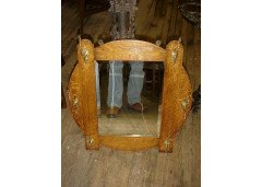 Arts and Crafts Oak Hall Mirror with Stylised Brass Coat Hooks c.1900 - Thumbnail 2