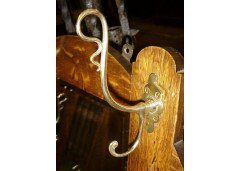Arts and Crafts Oak Hall Mirror with Stylised Brass Coat Hooks c.1900 - Thumbnail 3