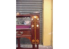 Shapland and Petter. A fantastic mahogany desk inlaid with stylised flowers of various fruit woods - Thumbnail 4