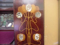 Shapland and Petter. A fantastic mahogany desk inlaid with stylised flowers of various fruit woods - Thumbnail 7