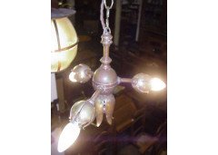 WAS Benson (style of). An Arts and Crafts copper three branch ceiling light with stylised floral pod details - Thumbnail 1