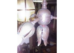 WAS Benson (style of). An Arts and Crafts copper three branch ceiling light with stylised floral pod details - Thumbnail 2