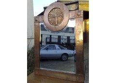 An Arts and Crafts copper mirror with blue Ruskin jewels - Thumbnail 1