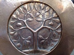 An Arts and Crafts copper mirror with blue Ruskin jewels - Thumbnail 7