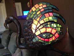 Alberic Collin A Bronze Lamp Modelled as a Flamingo & Tiffany Style Lead Glass - Thumbnail 2