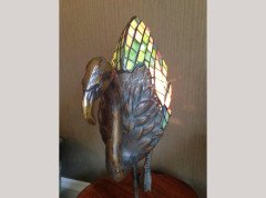 Alberic Collin A Bronze Lamp Modelled as a Flamingo & Tiffany Style Lead Glass - Thumbnail 4