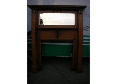 English Arts & Crafts Oak Fire Surround with Flaring Cornice & Floral Carving - Thumbnail 2