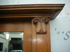 English Arts & Crafts Oak Fire Surround with Flaring Cornice & Floral Carving - Thumbnail 3