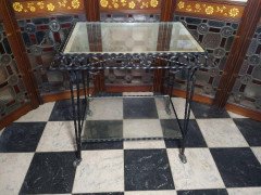 Mid Century French Glass & Wrought Iron 2 Tier Tea or Dessert Trolley on Castors - Thumbnail 2
