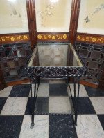 Mid Century French Glass & Wrought Iron 2 Tier Tea or Dessert Trolley on Castors - Thumbnail 3
