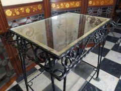 Mid Century French Glass & Wrought Iron 2 Tier Tea or Dessert Trolley on Castors - Thumbnail 4