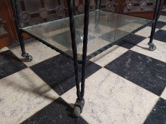 Mid Century French Glass & Wrought Iron 2 Tier Tea or Dessert Trolley on Castors - Thumbnail 7