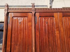 A W N Pugin. Gothic Revival Four Door Pitch Pine Wardrobe with Linenfold Panels - Thumbnail 9