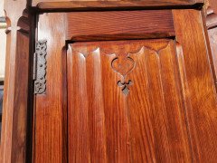 A W N Pugin. Gothic Revival Four Door Pitch Pine Wardrobe with Linenfold Panels - Thumbnail 10