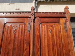 A W N Pugin. Gothic Revival Four Door Pitch Pine Wardrobe with Linenfold Panels - Thumbnail 12