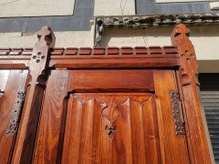 A W N Pugin. Gothic Revival Four Door Pitch Pine Wardrobe with Linenfold Panels - Thumbnail 13