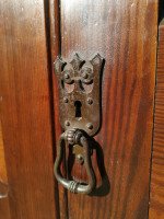 A W N Pugin. Gothic Revival Four Door Pitch Pine Wardrobe with Linenfold Panels - Thumbnail 16