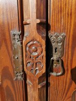 A W N Pugin. Gothic Revival Four Door Pitch Pine Wardrobe with Linenfold Panels - Thumbnail 17