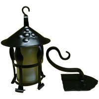 A Pair of Arts & Crafts Black Enamelled Vaseline/Uranium Hanging Wall Lanterns - Thumbnail 1