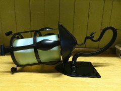 A Pair of Arts & Crafts Black Enamelled Vaseline/Uranium Hanging Wall Lanterns - Thumbnail 2