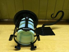 A Pair of Arts & Crafts Black Enamelled Vaseline/Uranium Hanging Wall Lanterns - Thumbnail 3
