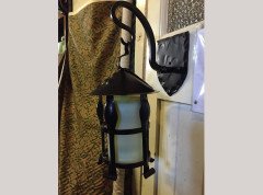 A Pair of Arts & Crafts Black Enamelled Vaseline/Uranium Hanging Wall Lanterns - Thumbnail 5