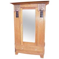 Harris Lebus, English Arts & Crafts Oak Wardrobe with Decorative Copper Details - Thumbnail 1