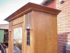 Harris Lebus, English Arts & Crafts Oak Wardrobe with Decorative Copper Details - Thumbnail 2