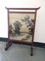 E. W. Godwin. an Anglo- Japanese Mahogany Fire Screen with Original Silk Country Scene - Thumbnail 2