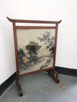 E. W. Godwin. an Anglo- Japanese Mahogany Fire Screen with Original Silk Country Scene - Thumbnail 3