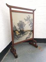 E. W. Godwin. an Anglo- Japanese Mahogany Fire Screen with Original Silk Country Scene - Thumbnail 4
