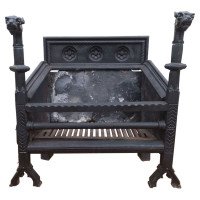 Hart Son & Peard, an English Aesthetic Movement Fire Grate with Dog Head Finials - Thumbnail 1