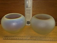 Arts and Crafts c.1900 Pair of Vaseline Uranium Glass Dome Shades - Thumbnail 2
