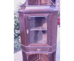 Secessionist Style Walnut Corner Display Cabinet with Stylized Brass Handles - Thumbnail 6
