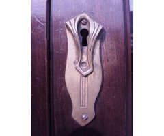 Secessionist Style Walnut Corner Display Cabinet with Stylized Brass Handles - Thumbnail 7