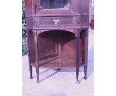 Secessionist Style Walnut Corner Display Cabinet with Stylized Brass Handles - Thumbnail 8