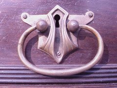 Secessionist Style Walnut Corner Display Cabinet with Stylized Brass Handles - Thumbnail 9