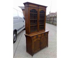 Arts & Crafts Oak Bookcase with Teardrop Stain Glass, Drawers and Lower Cupboard - Thumbnail 2