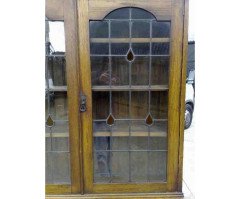 Arts & Crafts Oak Bookcase with Teardrop Stain Glass, Drawers and Lower Cupboard - Thumbnail 4