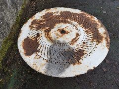 French Art Deco Iron Cafã© or Bistro Circular Dining Table with Perforated Top - Thumbnail 4