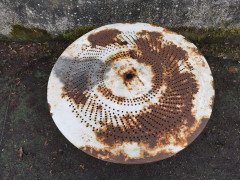 French Art Deco Iron Cafã© or Bistro Circular Dining Table with Perforated Top - Thumbnail 5