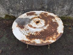 French Art Deco Iron Cafã© or Bistro Circular Dining Table with Perforated Top - Thumbnail 6