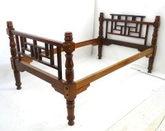 E. W. Godwin Style Rare Anglo- Japanese Walnut Double Bed with Lattice Work Details - Thumbnail 2
