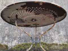 French Art Deco Iron Cafã© or Bistro Circular Dining Table with Perforated Top - Thumbnail 10