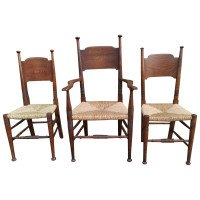 Liberty & Co, William Birch, Arts & Crafts Armchair & Two Differing Side Chairs - Thumbnail 1